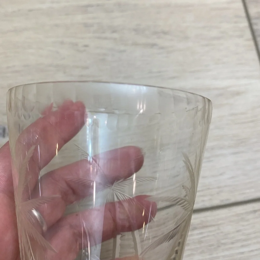 Antique‎ Cut Glass Palm Tree Cup